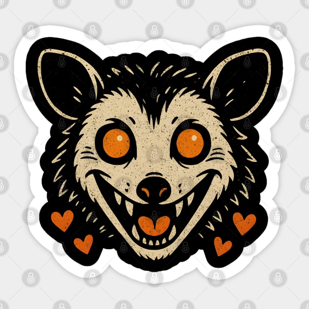 Cute Possum Face with Hearts Vintage Artwork Graphic Sticker by MakerMind8.2